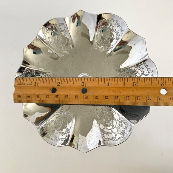 Farberware Krome Kraft Art Deco Pedestal Candy Dish Scalloped Chrome Plated Vtg - Picture 11 of 12
